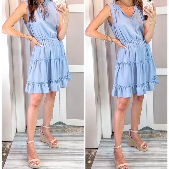 Boutique Brand - Sleeveless Tiered Ruffle Baby Blue Dress Size S - Picture 2 of 11